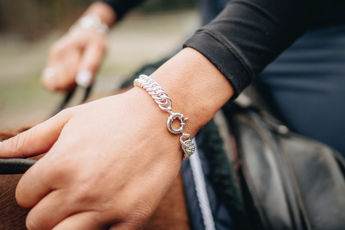 Curb chain with a bolt ring clasp in sterling silver