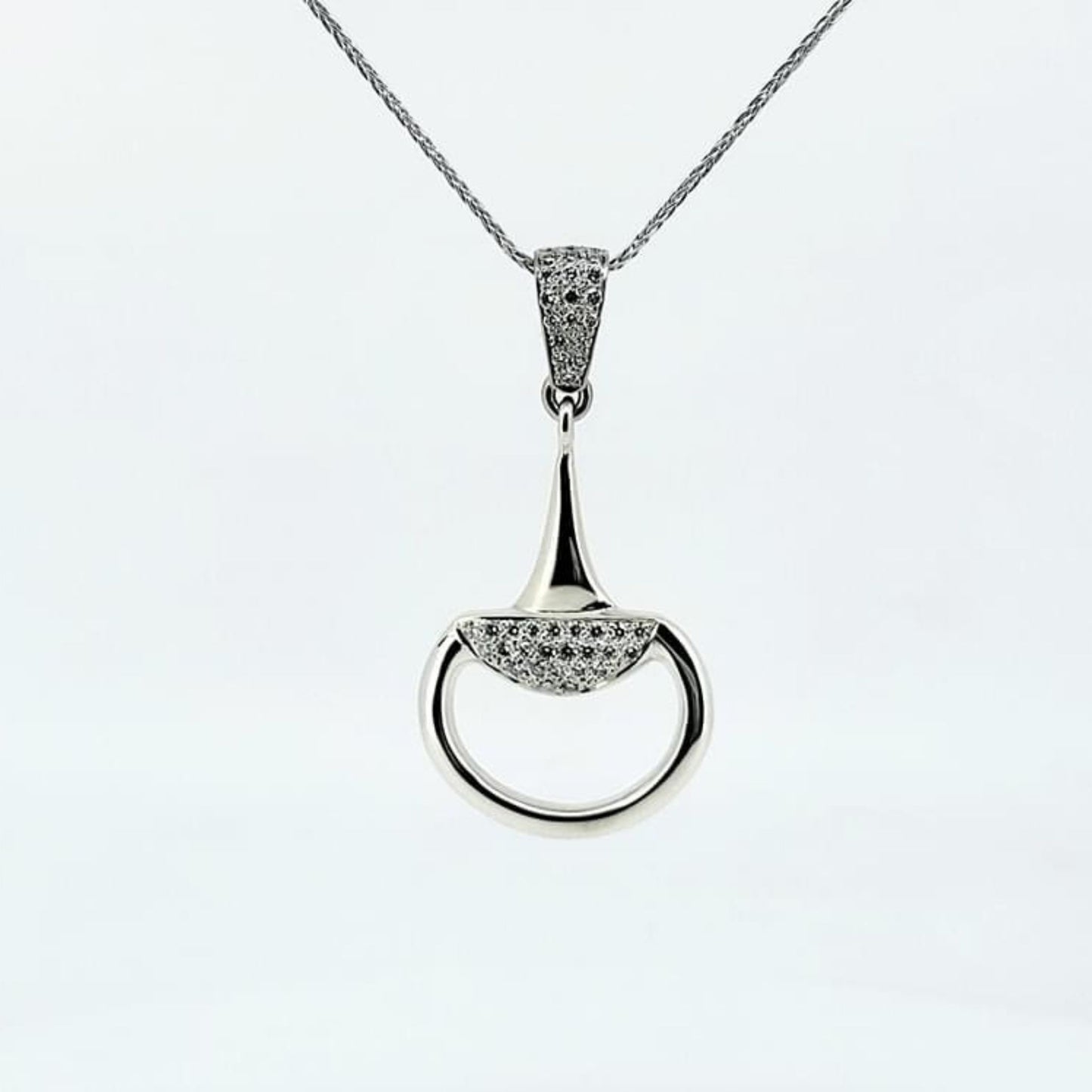 White old snaffle pendant, diamond set by Crawford Hill Equestrian Jewellery.