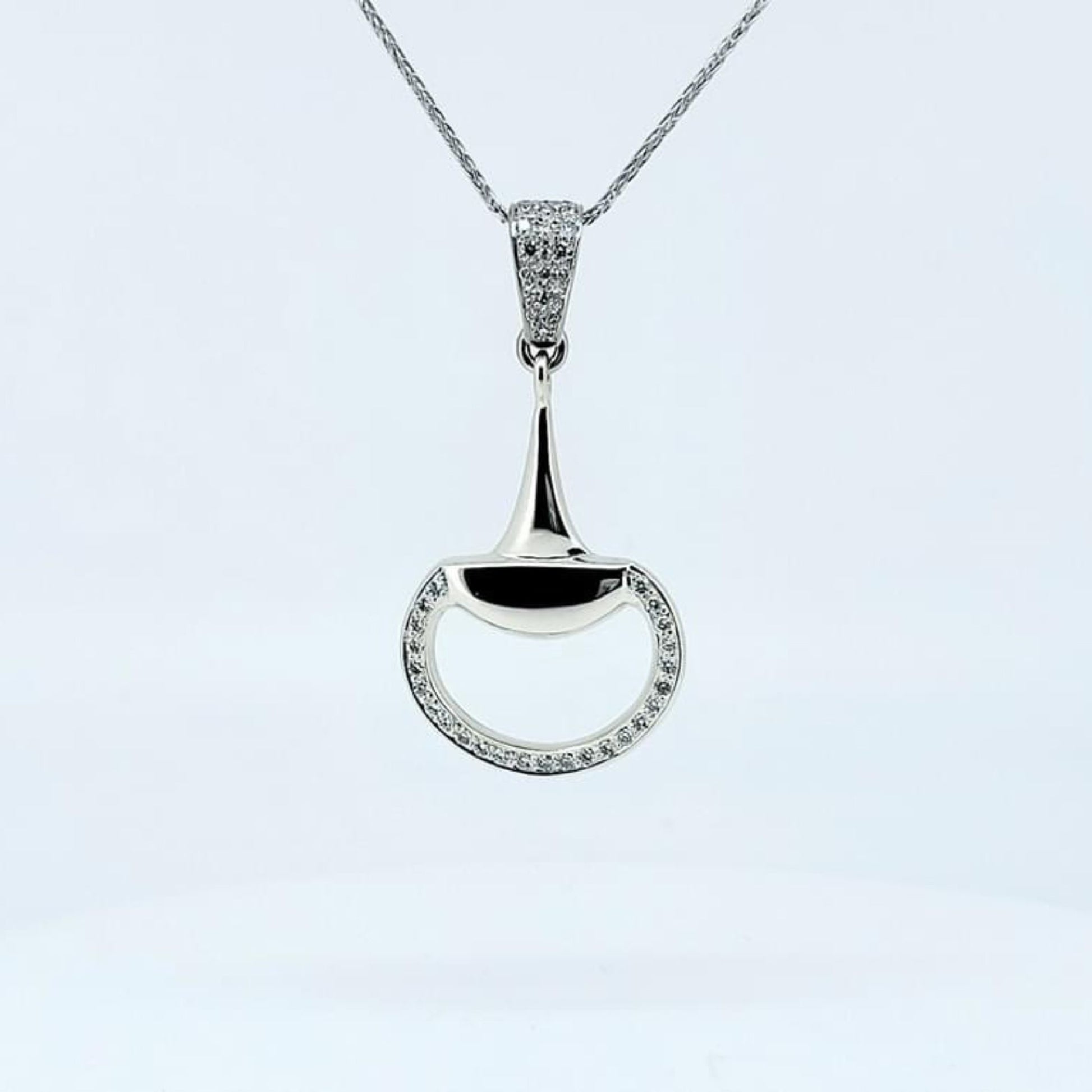 Diamond set snaffle pendant in white gold by Crawford Hill Equestrian Jewellery.